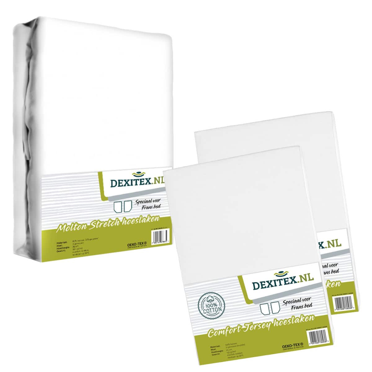 Textielpakket Frans bed - 1 molton met 2 hoeslakens - links