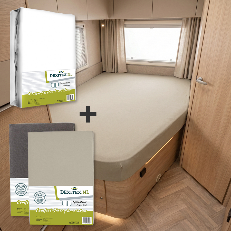 Textielpakket Frans bed - 1 molton met 2 hoeslakens - rechts