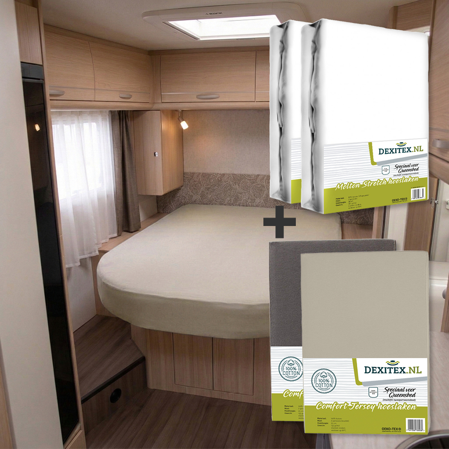 Textielpakket Queensbed/Eilandbed - 2 moltons en 2 jersey hoeslakens