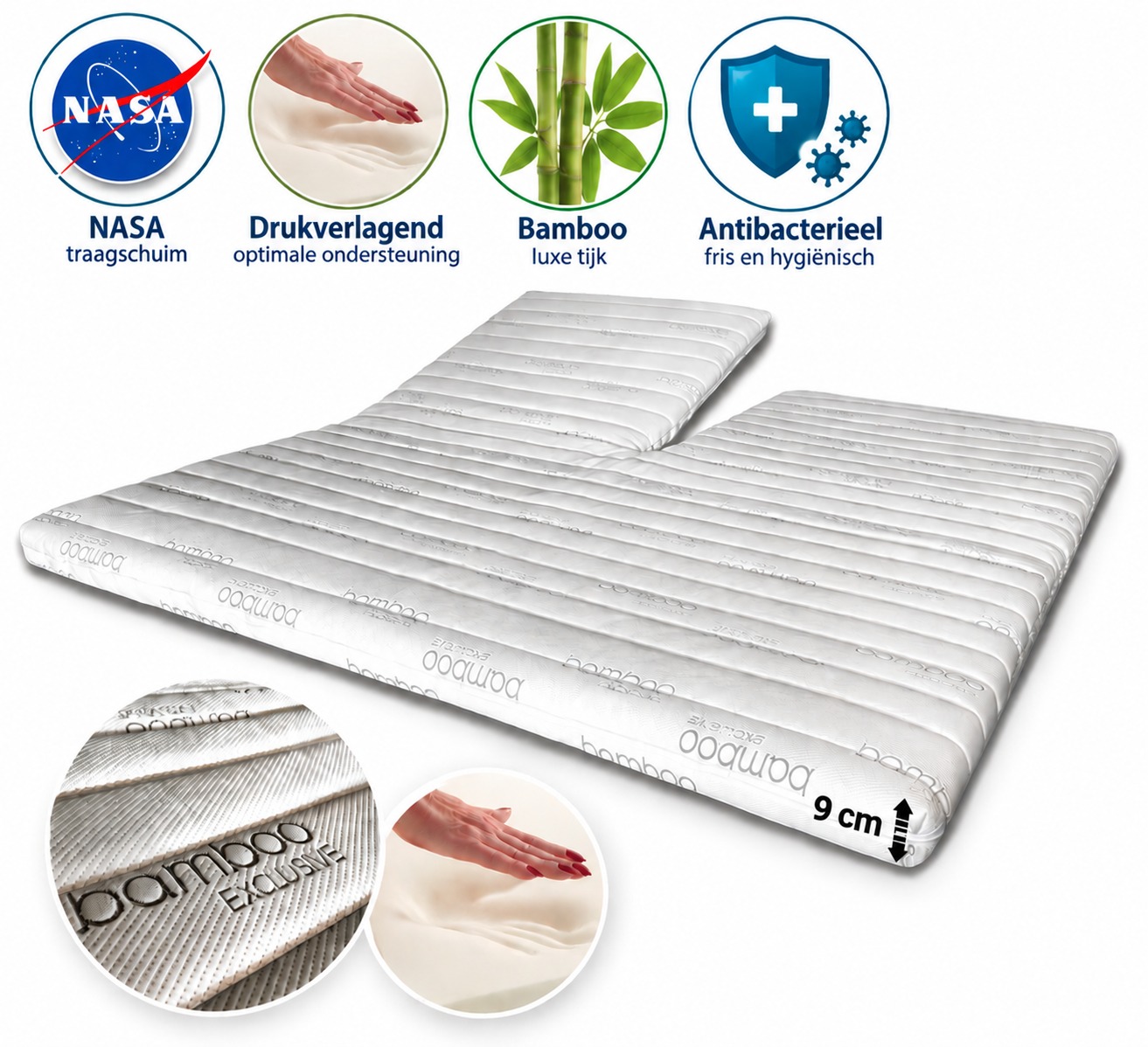 NASA Traagschuim Deluxe SPLIT Topper 9 cm | BAMBOO