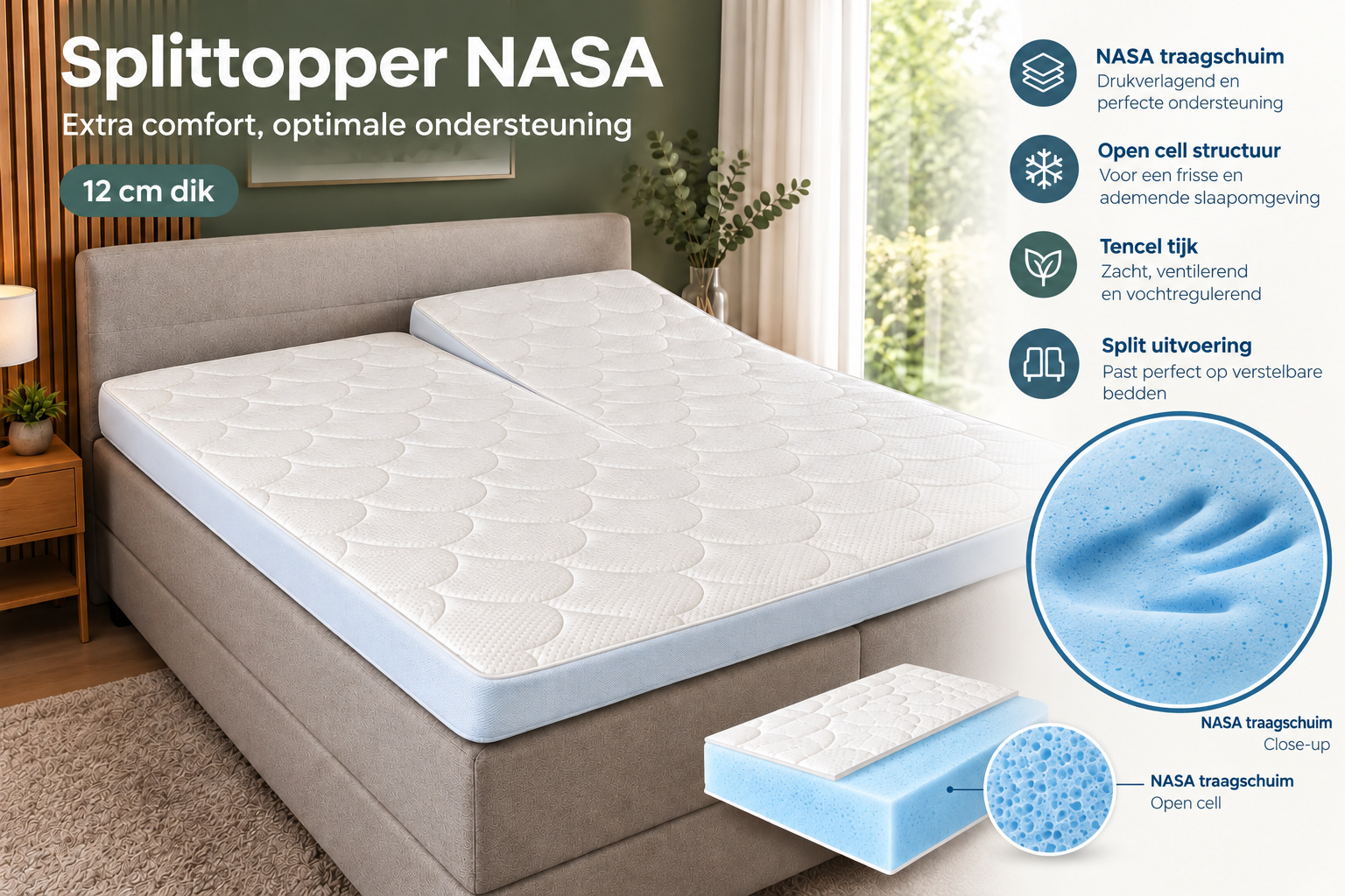 Topper NASA deluxe SPLIT TENCEL®12 cm