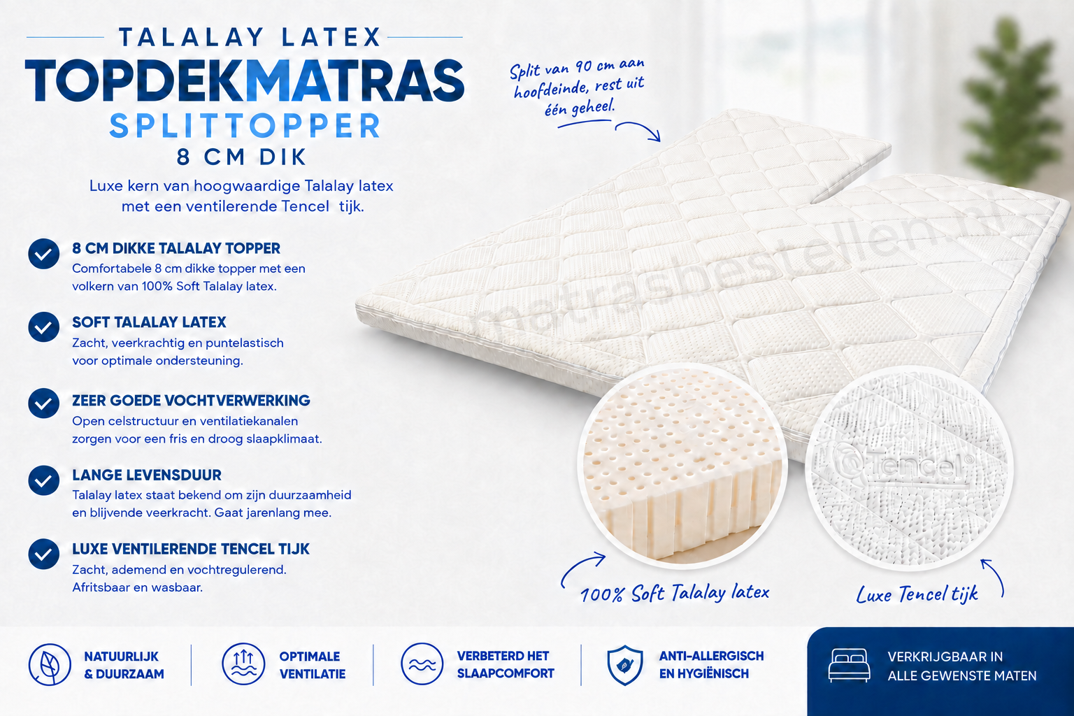 Talalay topper de luxe - 8cm - Split