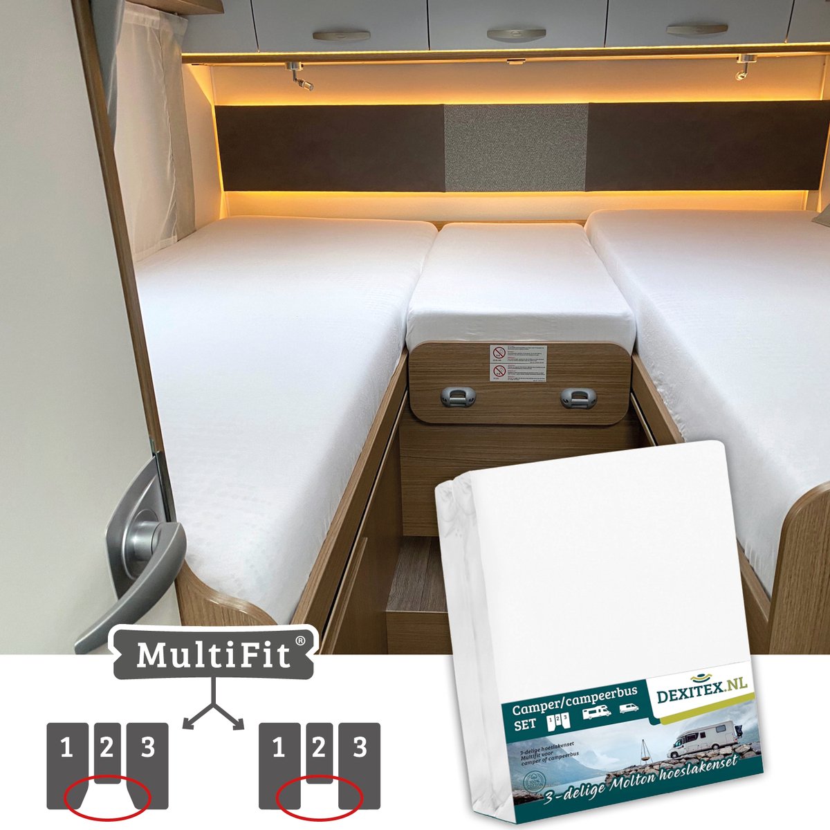 Molton hoeslakenset - 3 delig met midden matras