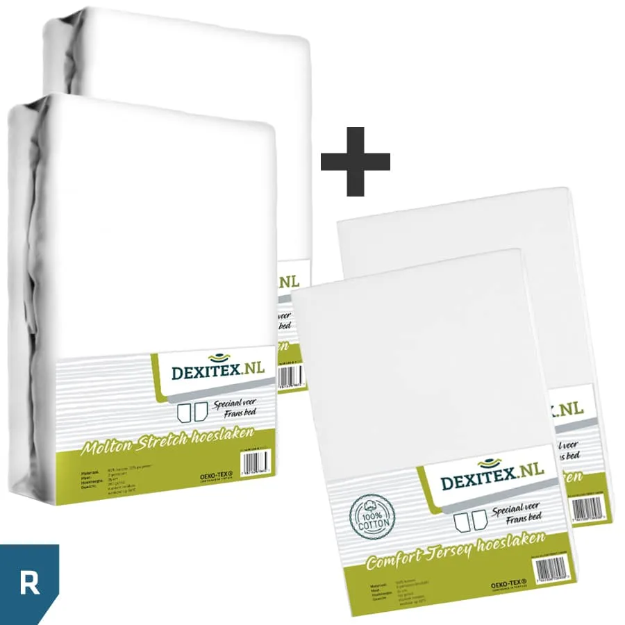 Textielpakket Frans bed - 2 moltons en 2 hoeslakens - rechts