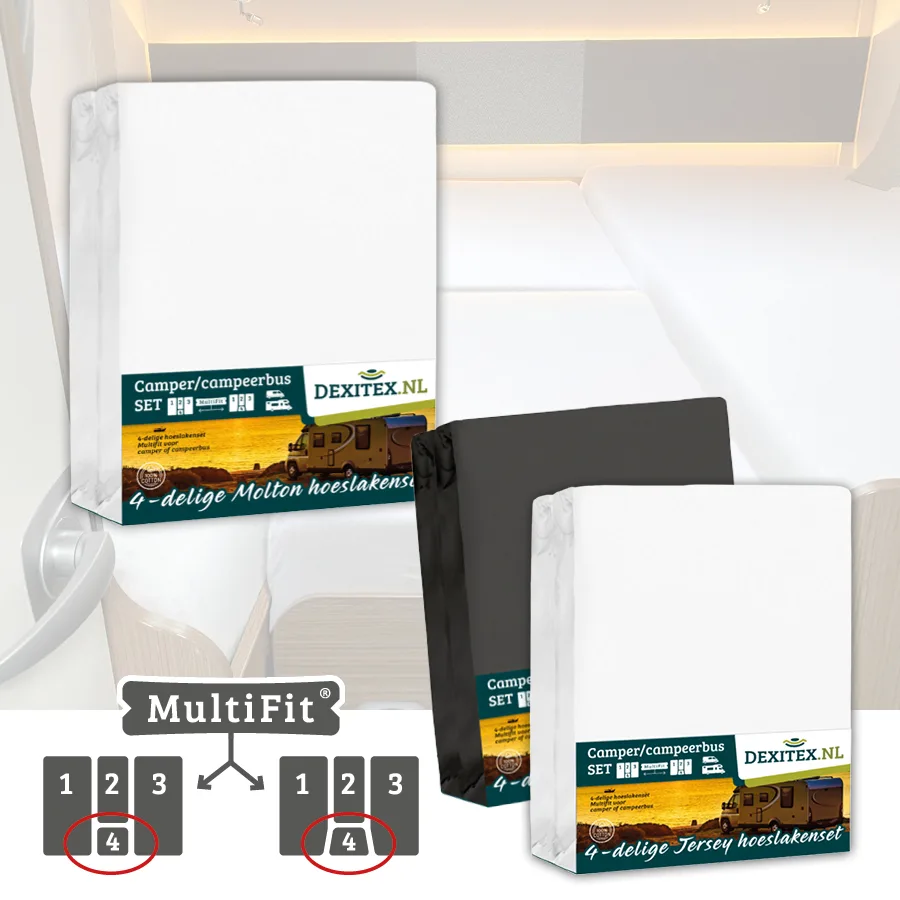 Textielpakket 4 delig met midden matras -2 hoeslakenset(4 delig) en 1 moltonset(4 delig)