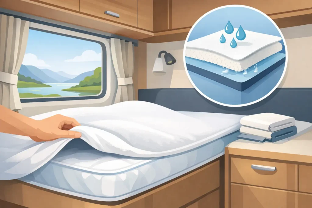 Molton caravan matras beschermer kiezen