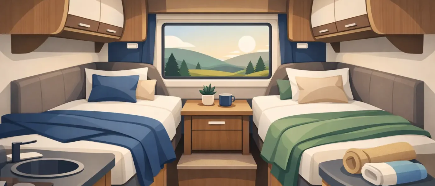 Twee enkele bedden camper en passend textiel