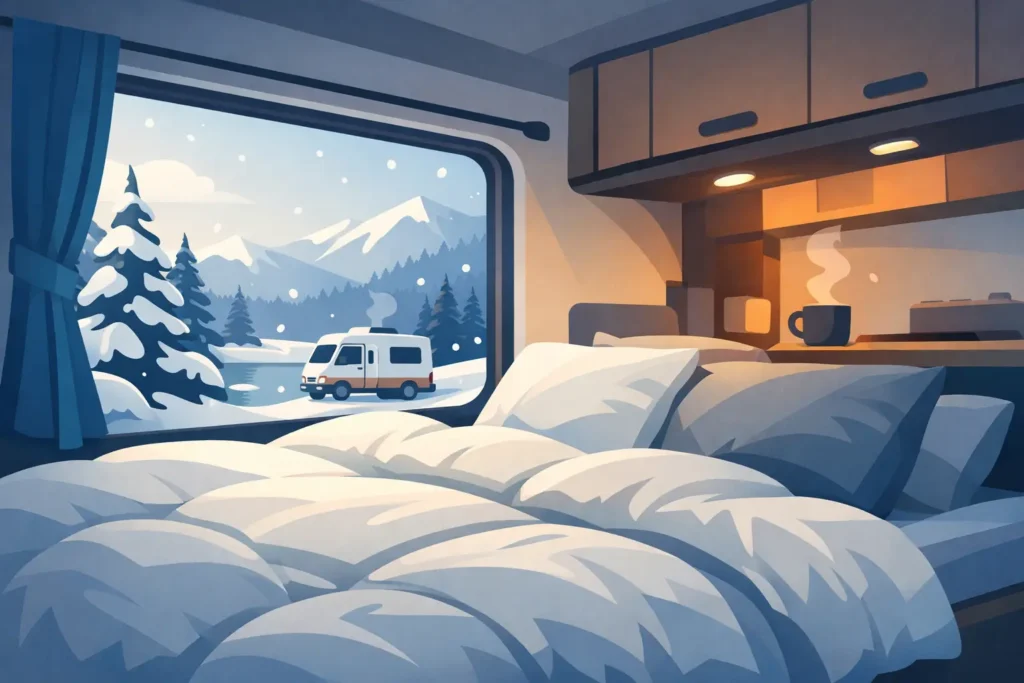 Het juiste dekbed voor de camper in de winter
