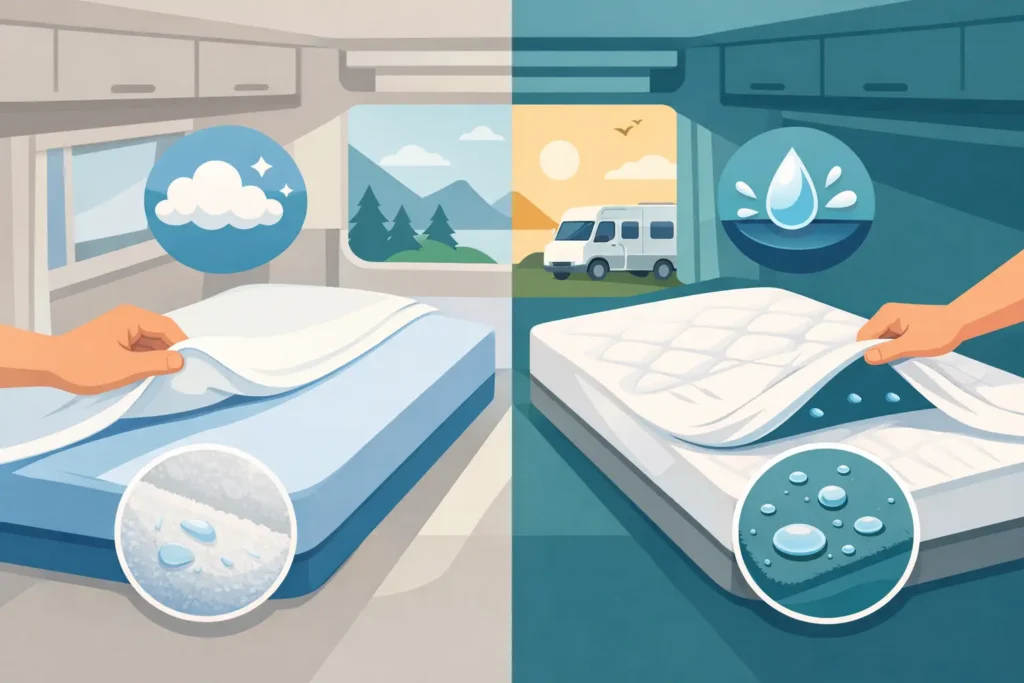 Molton versus matrasbeschermer in de camper