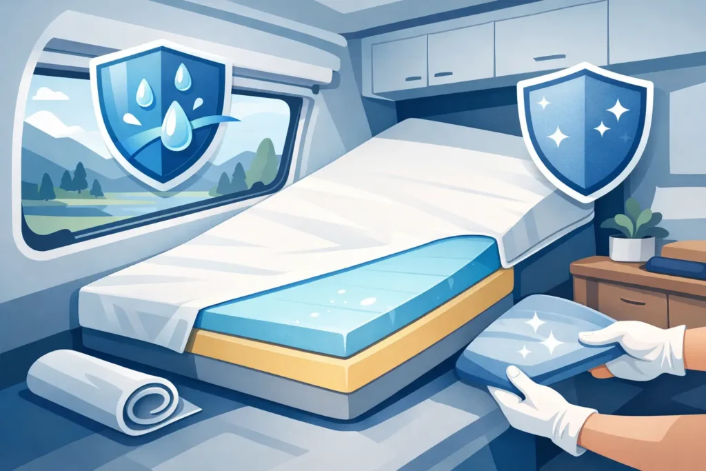 Schuine caravanmatras correct beschermen