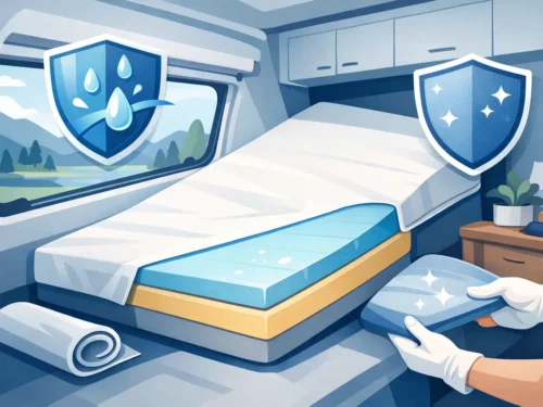 Schuine caravanmatras correct beschermen