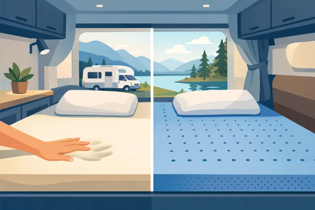 Traagschuim of koudschuim topper in camper?