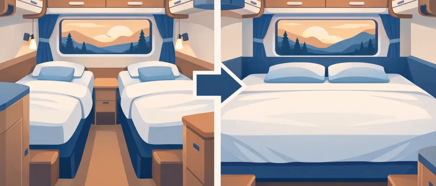 Voorbeeld splitbed samenvoegen in camper