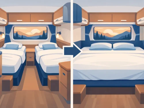 Voorbeeld splitbed samenvoegen in camper
