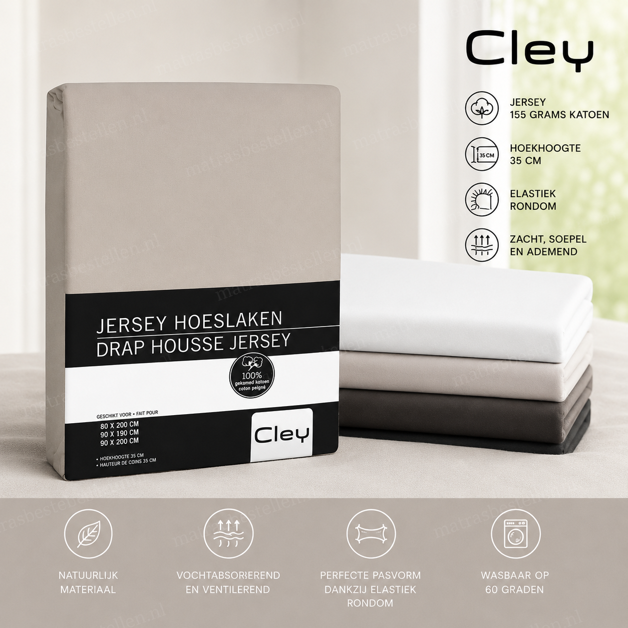 Jersey hoeslaken matras (max. 26 cm)