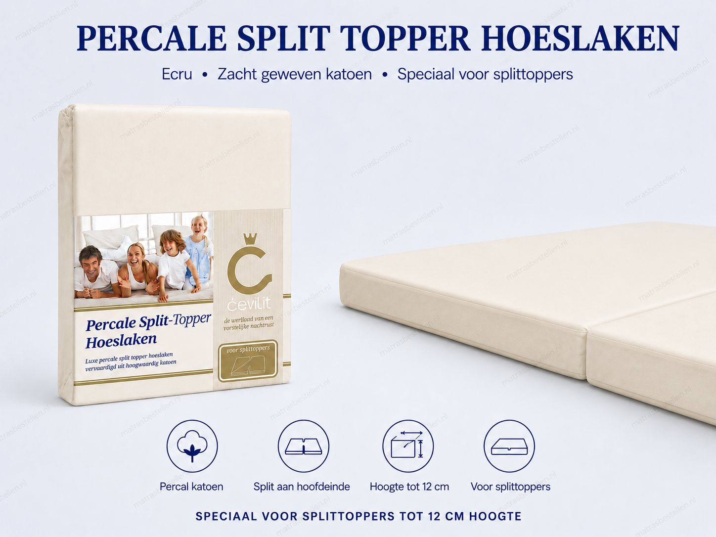 CEVILIT Perkal Hoeslaken speciaal voor topper met split