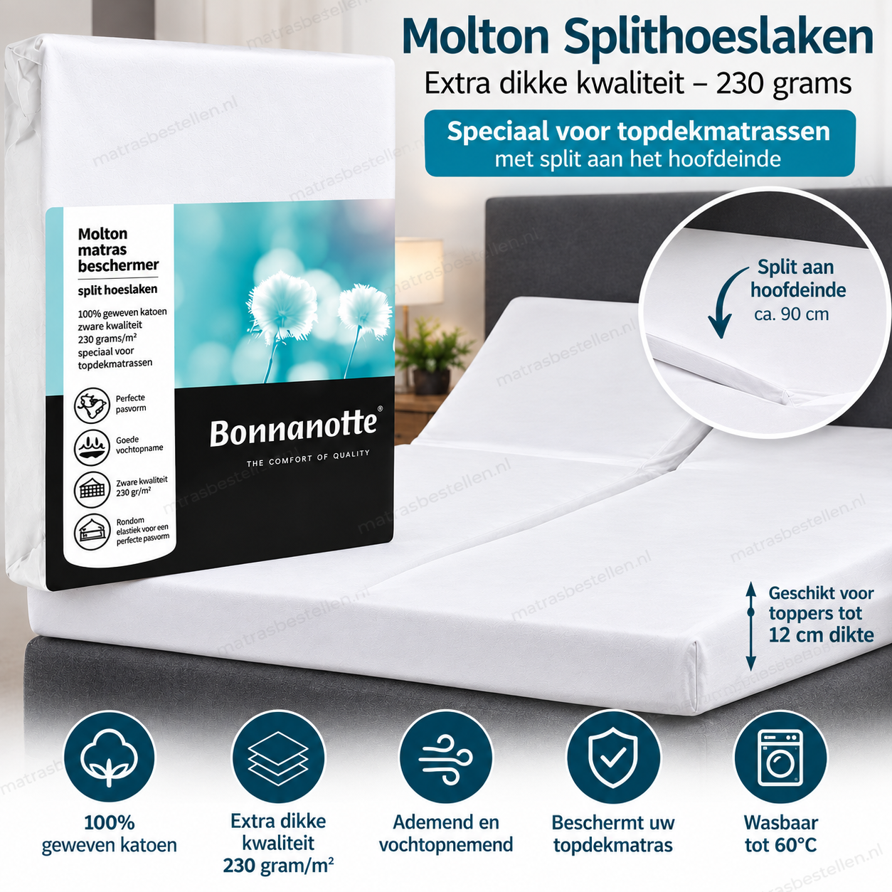 Molton split voor topper