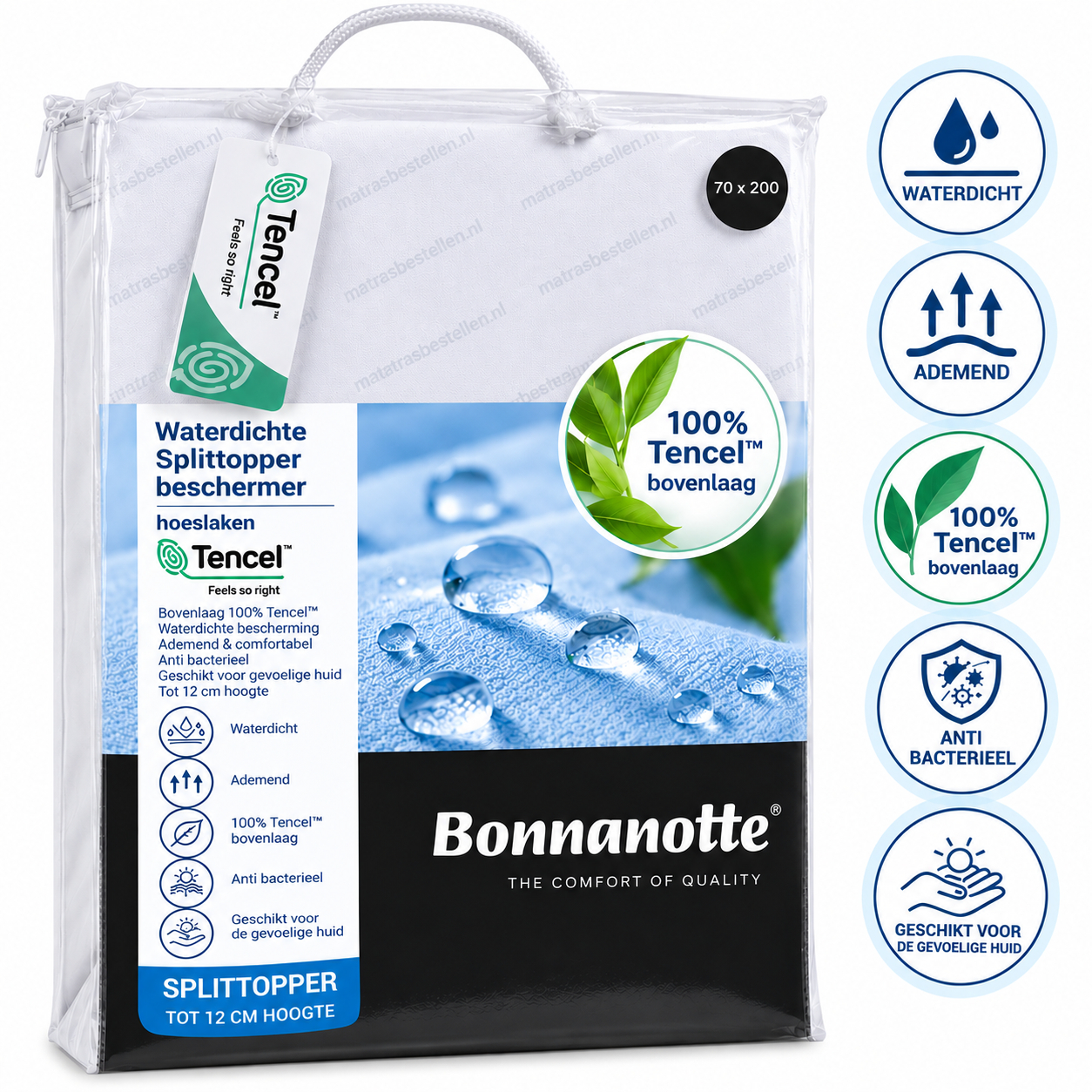 Waterdichte Tencell® molton met Split voor Topper,Bonnanotte Sanitized®