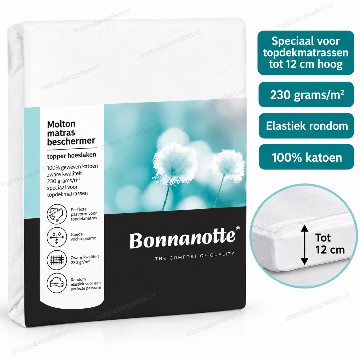 Molton voor topdekmatras,geweven 230 grams