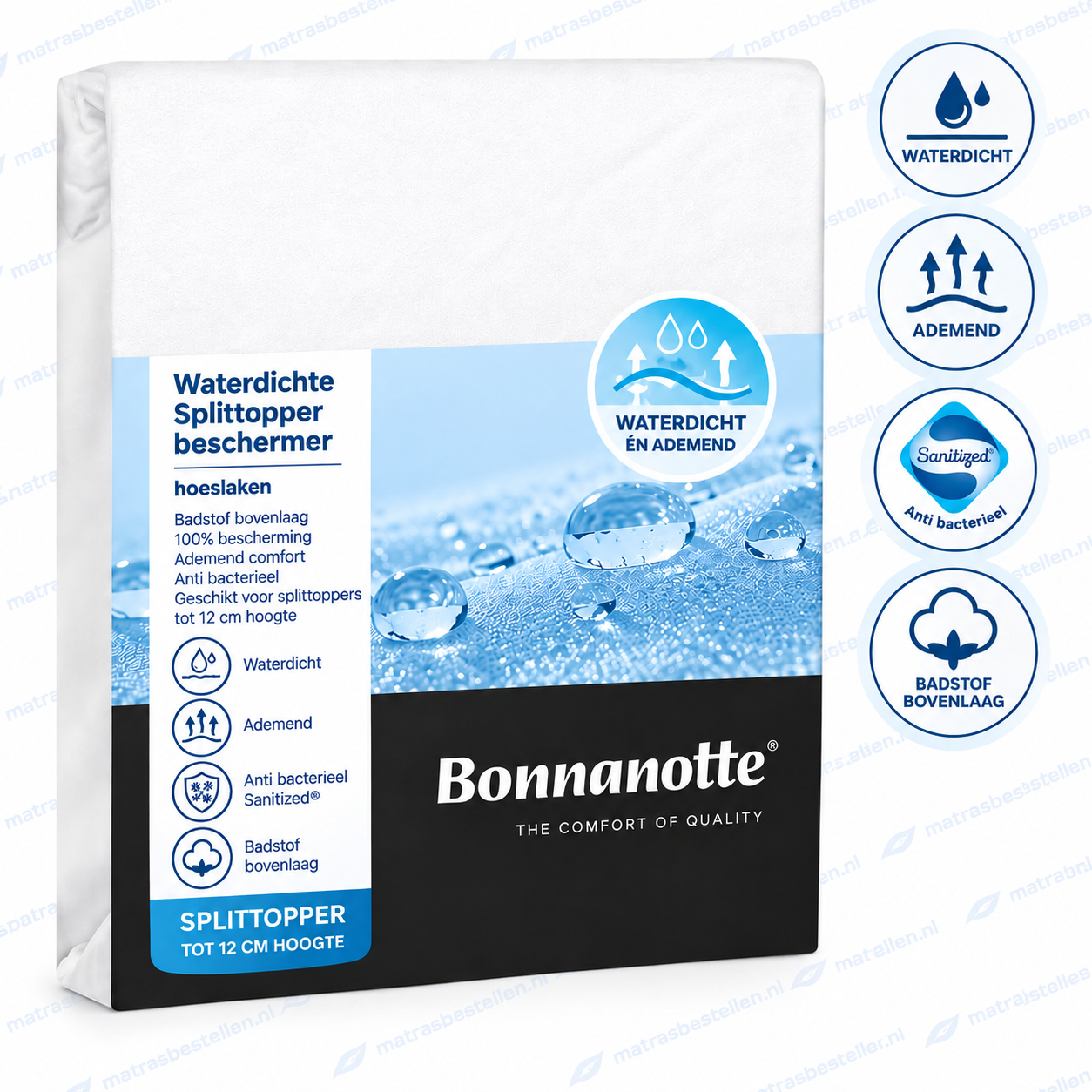 Waterdichte molton met Split voor Topper,Bonnanotte